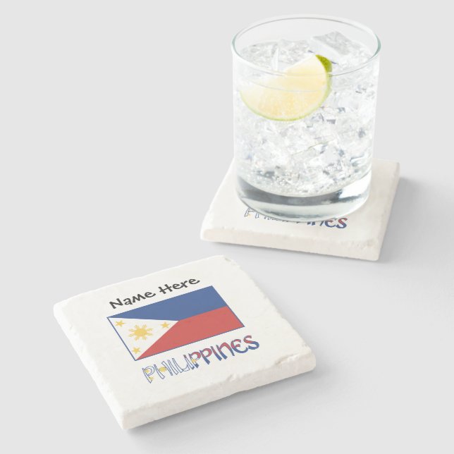 Philippines and Filipino Flag Personalized  Stone Coaster (Side)