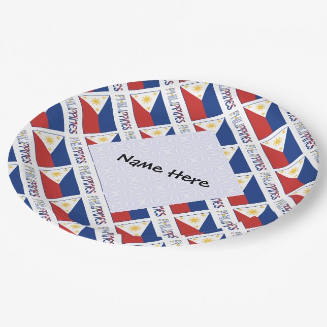 Philippines and Filipino Flag Tiled Personalized  Paper Plate (Angled)