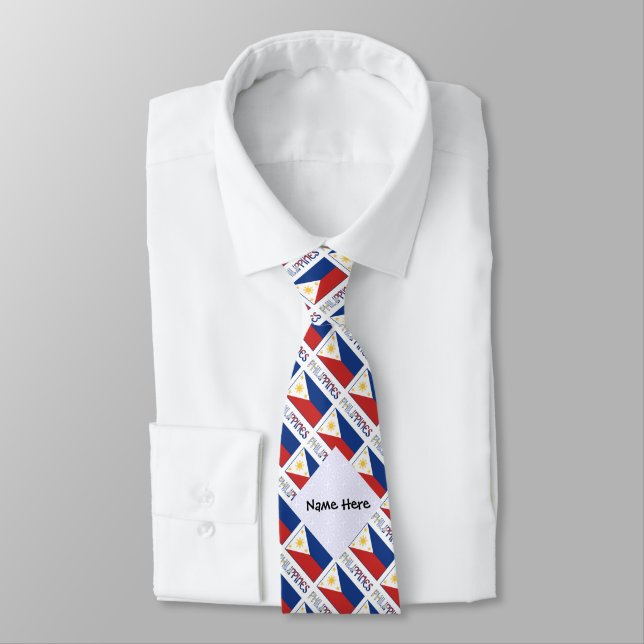 Philippines and Filipino Flag Tiled with Your Name Tie (Tied)
