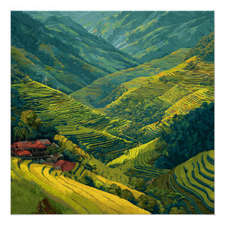 Philippines Banaue Vibrant Rice Terraces Vintage Poster