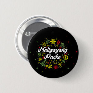Philippines Christmas Maligayang Pasko Snowflakes 2 Inch Round Button