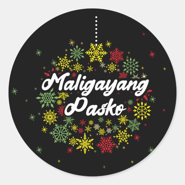 Philippines Christmas Maligayang Pasko Snowflakes Classic Round Sticker (Front)