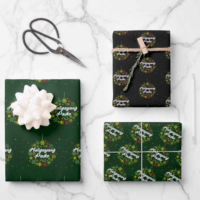 Philippines Christmas Maligayang Pasko Snowflakes Wrapping Paper Sheet (Front)