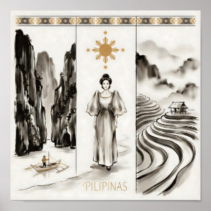 Philippines-El Nido & Rice Terraces-Ink wash Poster