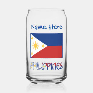 Philippines Filipino Flag Blue Personalization Can Glass