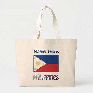 Philippines Filipino Flag Blue Personalization  Large Tote Bag