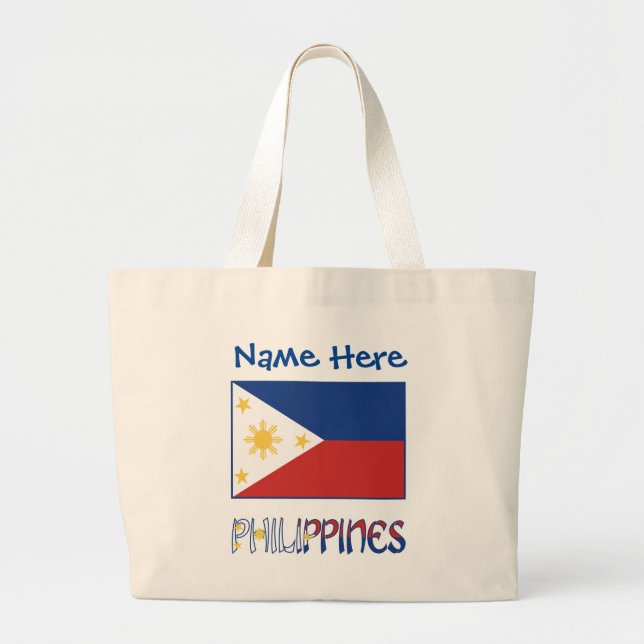 Philippines Filipino Flag Blue Personalization  Large Tote Bag (Front)