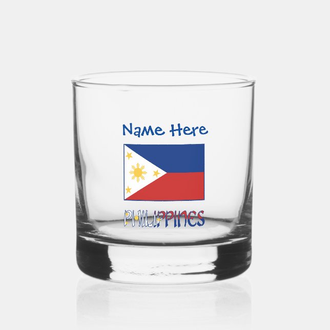 Philippines Filipino Flag Blue Personalization  Whiskey Glass (Front)