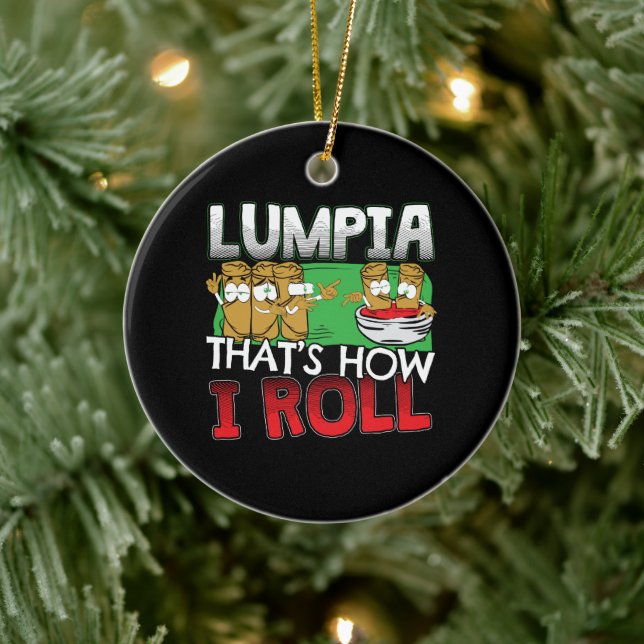 Philippines Filipino Lumpia Food Cartoon Ceramic Ornament (Tree)