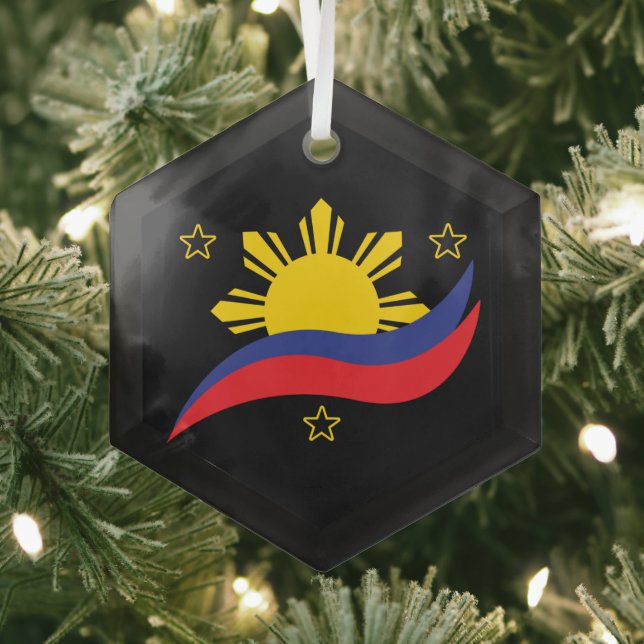 Philippines Filipino Pinoy Flag Glass Ornament (Insitu)