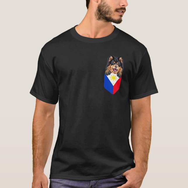Philippines Flag Finnish Lapphund Dog In Pocket T-Shirt (Front)