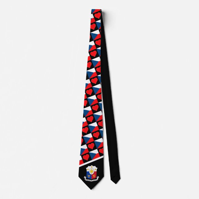 Philippines Flag Heart Coat of Arms Filipino Pride Tie (Front)