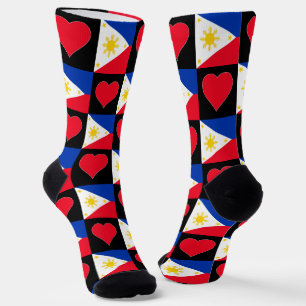 Philippines Flag Heart Pattern Fun Filipino Pride Socks