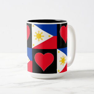Philippines Flag Heart Pattern Patriotic Filipino Two-Tone Coffee Mug