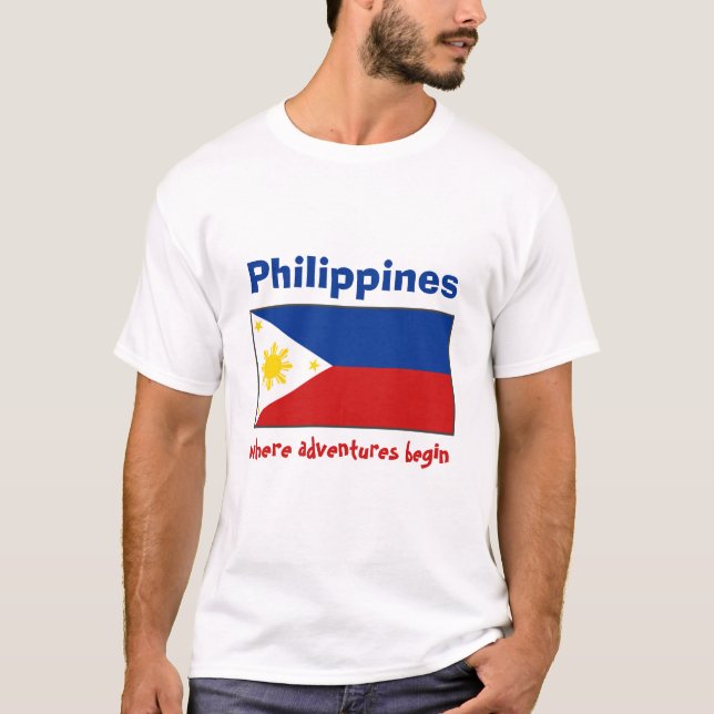 Philippines Flag + Map + Text T-Shirt (Front)