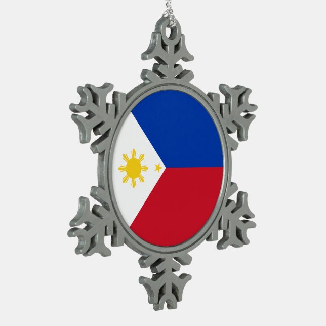 Philippines Flag Snowflake Pewter Christmas Ornament (Left)