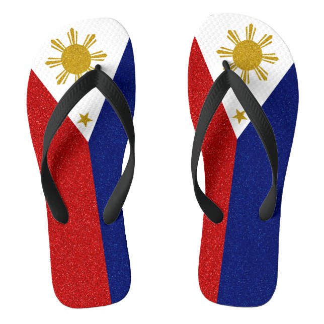 Philippines Glitter Flag, Wide Straps Flip Flops (Footbed)