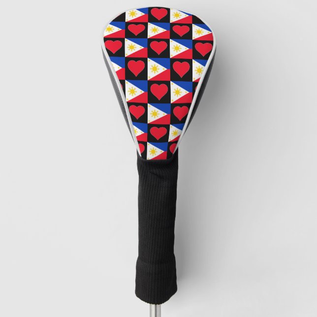 Philippines Golf Lover Heart Pattern Filipino Flag Head Cover (Front)