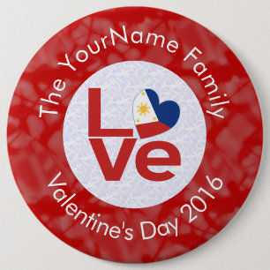 Philippines Red LOVE Flag Personalized 6 Inch Round Button
