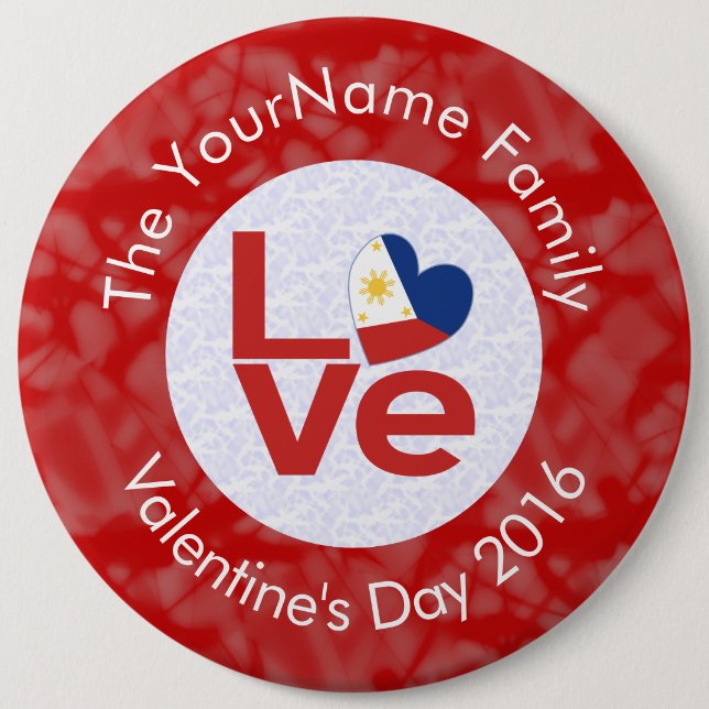 Philippines Red LOVE Flag Personalized  6 Inch Round Button (Front)