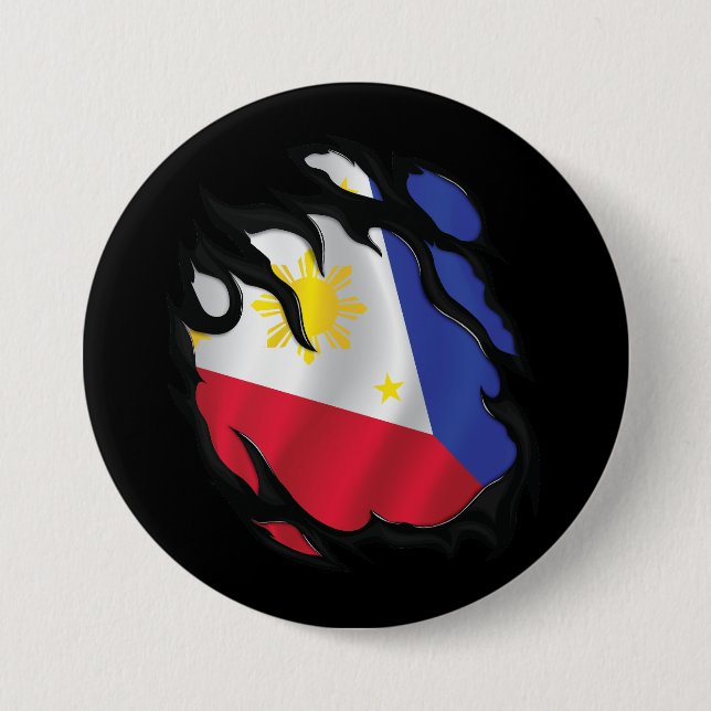 Philippines Ripped Flag 3 Inch Round Button (Front)