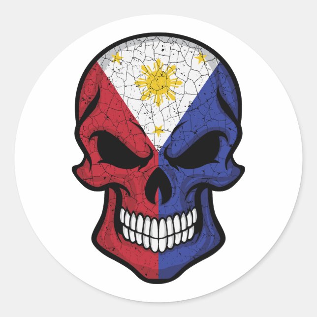 Philippines Smiling Skull Flag Classic Round Sticker (Front)