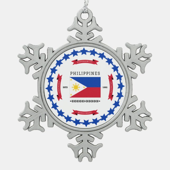 Philippines Snowflake Pewter Christmas Ornament (Front)