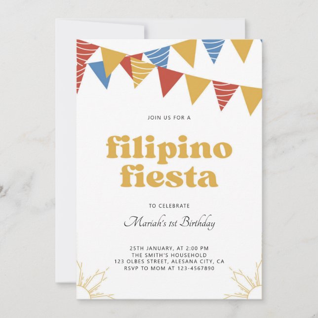 Philippines Sun Filipino Fiesta Invitation Boho (Front)