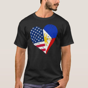 Philippines USA Heart Distressed Filipino American T-Shirt