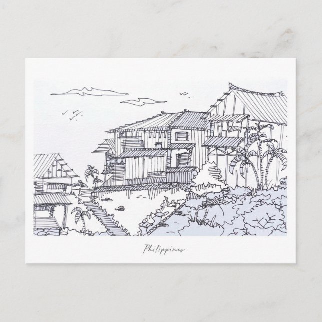 Philippines village hand sketch  postcard (Front)