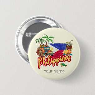 Philippines Vintage Tarsier Flag Palm Souvenir 2 Inch Round Button