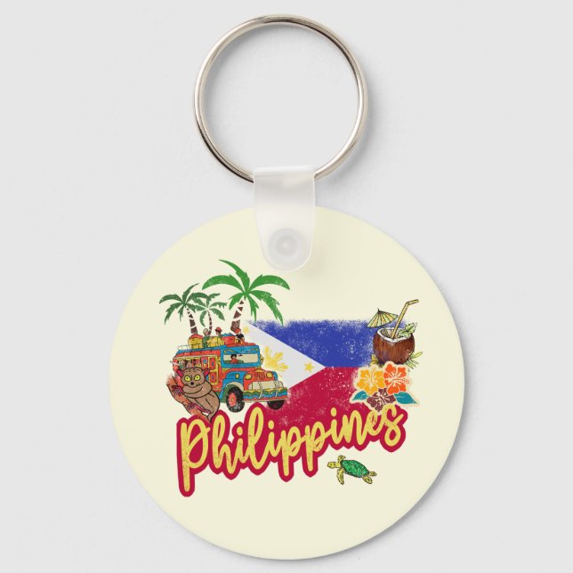 Philippines Vintage Tarsier Flag Palm Souvenir Keychain (Front)