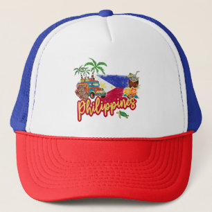Philippines Vintage Tarsier Flag Palm Souvenir Trucker Hat