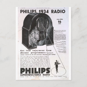 Philips 1934 radio retro antique advertisement postcard