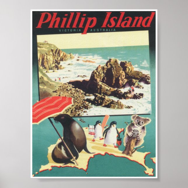 Phillip Island Australia Vintage Travel Poster (Front)