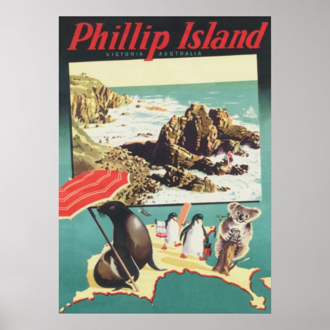 Phillip Island, Australia Vintage Travel Poster (Front)