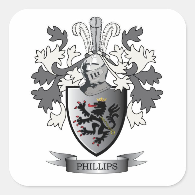 Phillips Family Crest Coat of Arms Square Sticker (Front)