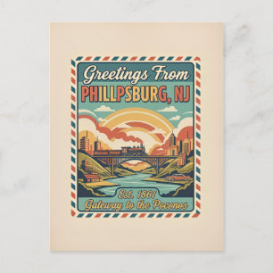 Phillipsburg NJ Gateway to the Poconos Retro 1950s Postcard