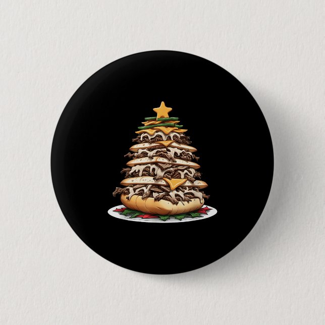 Philly Cheesesteak Christmas Tree  2 Inch Round Button (Front)