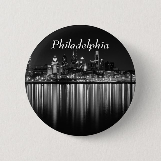 Philly night b/w 2 inch round button (Front)