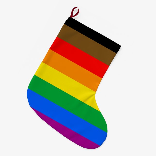 Philly Rainbow Pride Flag Large Christmas Stocking (Front (Hanging))