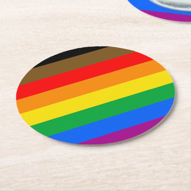 Philly Rainbow Pride Flag Round Paper Coaster (Angled)