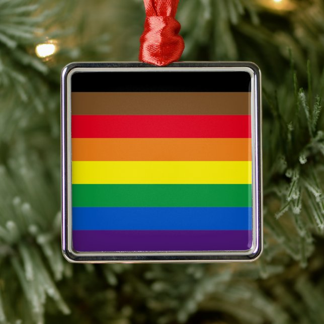 Philly rainbow pride gay flag diversity inclusive metal ornament (Tree)