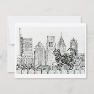 Philly Skyline - Cat on Fence Postcard