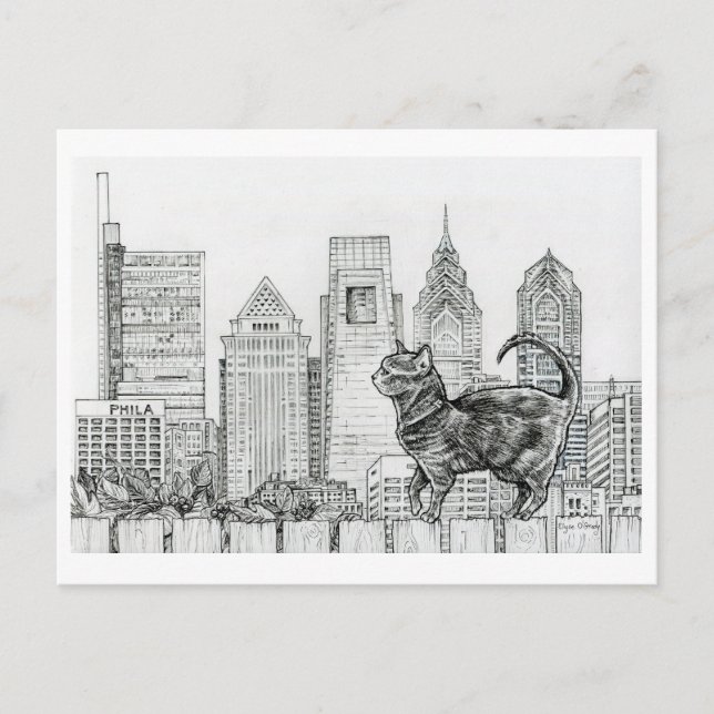 Philly Skyline - Cat on Fence Postcard (Front)