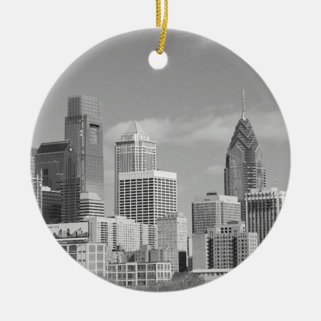 Philly skyscrapers black and white ceramic ornament (Front)