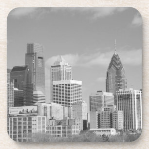 Philly skyscrapers black and white coaster