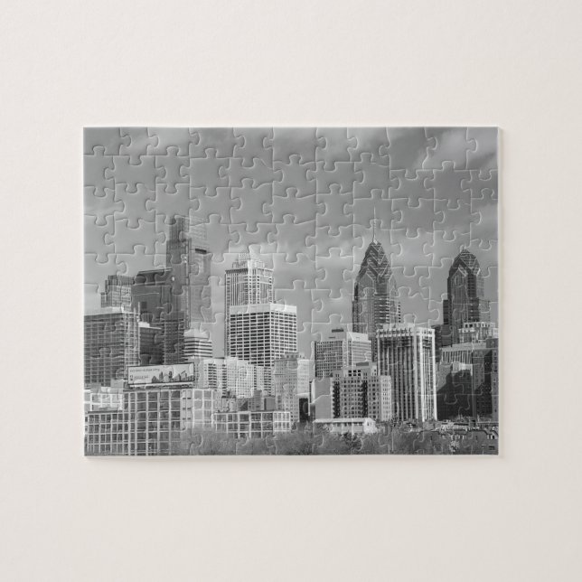 Philly skyscrapers black and white jigsaw puzzle (Horizontal)