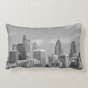 Philly skyscrapers black and white lumbar pillow