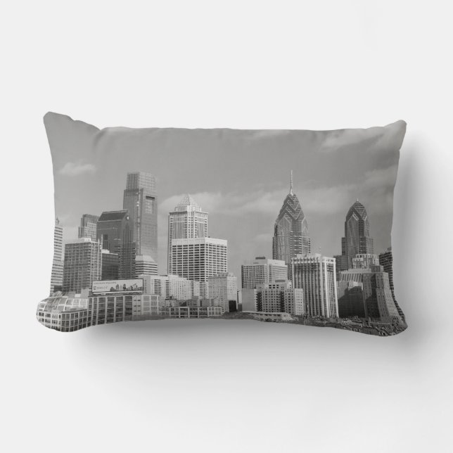 Philly skyscrapers black and white lumbar pillow (Front)